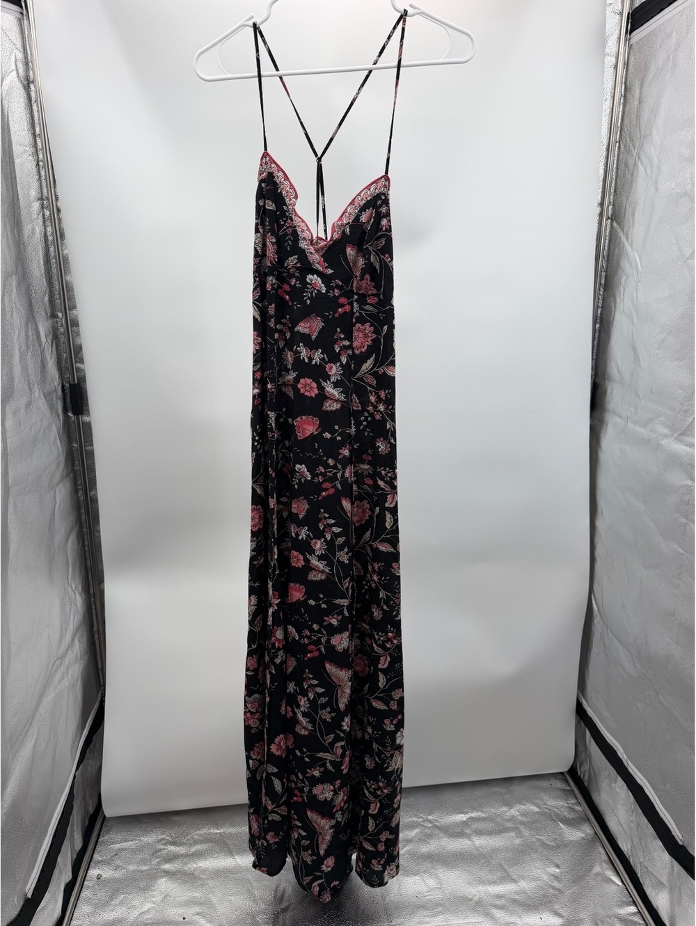 Black floral spaghetti strap maxi dress size L Max Studio